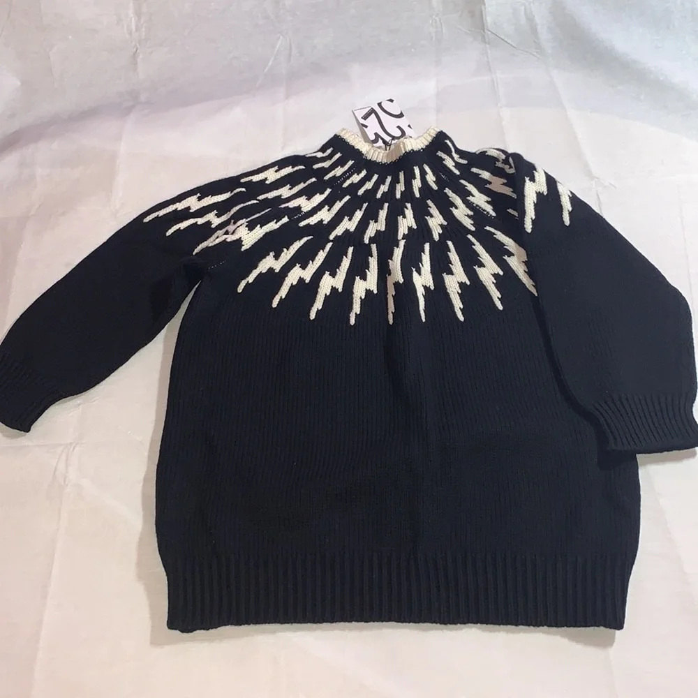 525 America wool sweater pullover turtleneck knit contrast cotton zigzag retro L - Picture 14 of 16